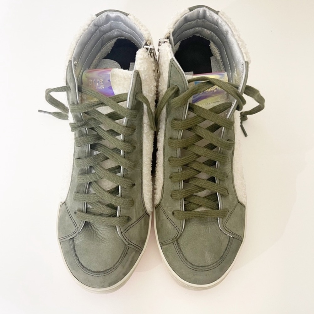 P448 Green & White Sherpa Skate Wad Hi-Top Sneakers Size 37 EU or 7 US NWOB